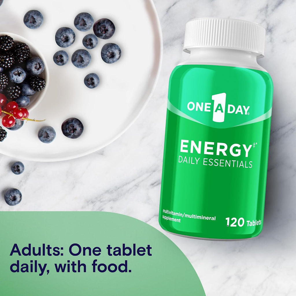 One A Day Energy Daily Essentials Multivitamin, Energy Supplement to Support Mental Alertness and Immune Health with Vitamins A C, D, E, Zinc and Caffeine, 120 Count