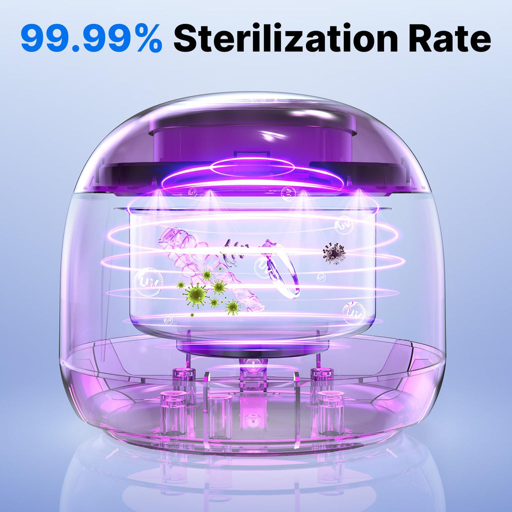 CXRUY Ultrasonic Retainer Cleaner - UV Dental Cleaning Pod Night Guard Cleaner for Dentures, Aligner, Braces, Toothbrush Heads, Jewelry (Pink)