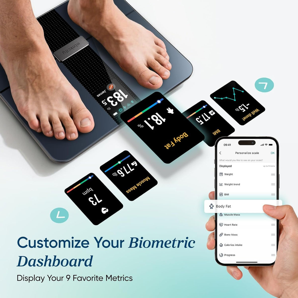 Etekcity Smart Scale for Body Weight and Fat, BMI, FSA Eligible, Black | HSA Eligible, Digital Scale for BMI, Muscle Mass and Body Composition, with Apple Health, TFT Display, Tempered Glass