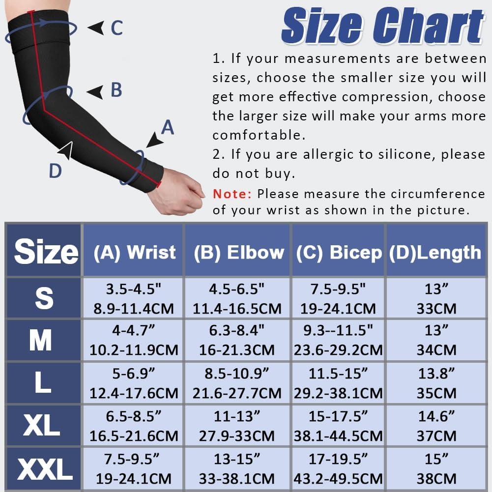 beister Medical Compression Arm Sleeves for Men Women（Single）, 20-30 mmhg Full Arm Support for Pain Relief, Lymphedema