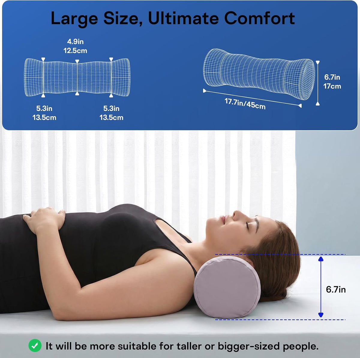 Neck Roll Pillow - Cooling Cover Round Neck Pillow for Sleeping - Memory Foam Cervical Roll Pillow - Ergonomic Bolster Pillow for Neck, Leg, Back, Yoga, Relaxing (Blue Purple)