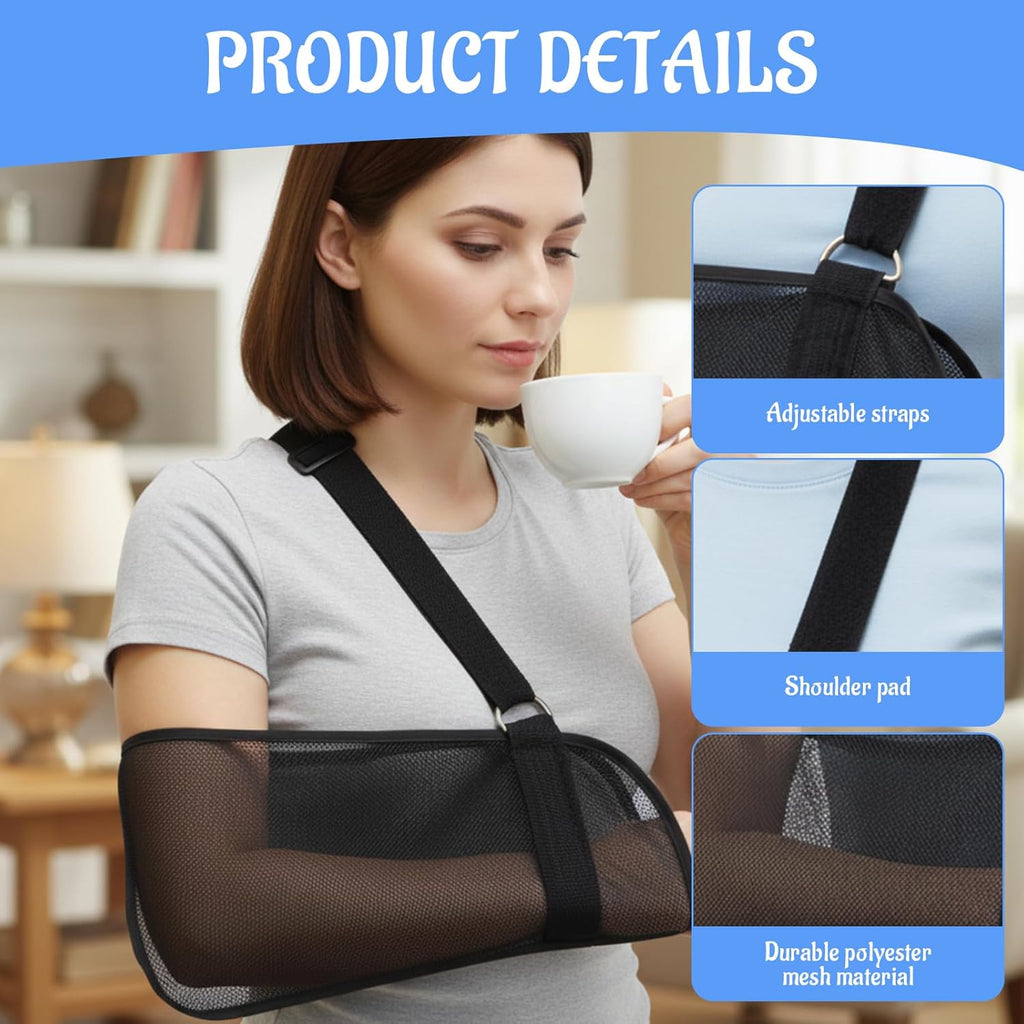 Arm Sling, Shoulder Support Brace for Injured Arm, Adjustable Black Arm Sling for Post-Surgery Recovery, Daily Activities