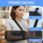 Arm Sling, Shoulder Support Brace for Injured Arm, Adjustable Black Arm Sling for Post-Surgery Recovery, Daily Activities