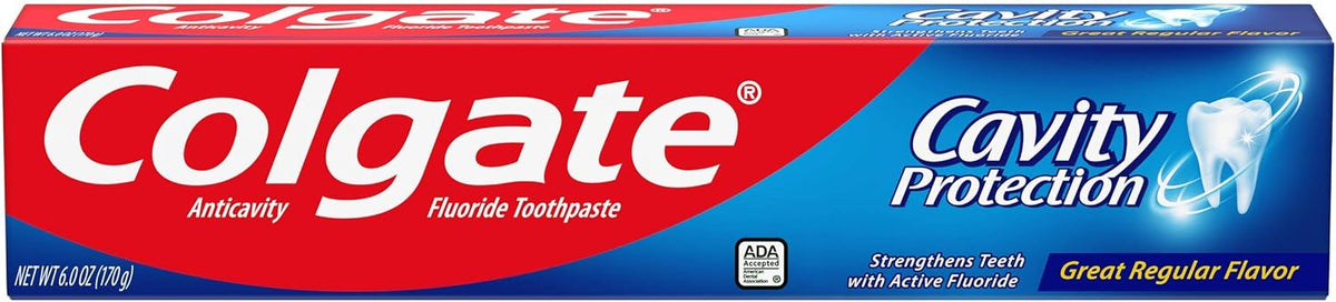 Colgate Cavity Protection Fluoride Toothpaste, Mint, 6 Pack, 6 oz | Bulk Anticavity Adult Toothpaste, Fights Cavities, Enamel Strengthening, ADA Accepted, Great Regular Mint Flavor