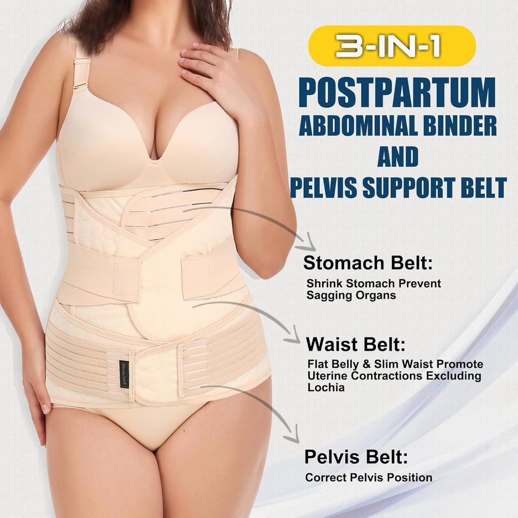 ChongErfei 3 in 1 Postpartum Belly Wrap Recovery Band Belt Abdominal Binder | Postpartum Belly Band, Belly Binder Post Partum, Post Surgery Pregnancy Belly Support Band Recovery Belly/waist/pelvis (L)