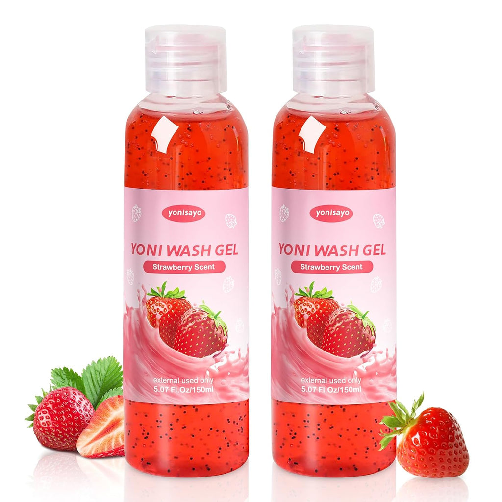2 PCS Yoni Wash, Natural Feminine Wash for Women Ph Balance, Yoni Body Wash Vaginal Wash for Intimate Moisturizing Deodorant Remove Odor, Strawberry Scent