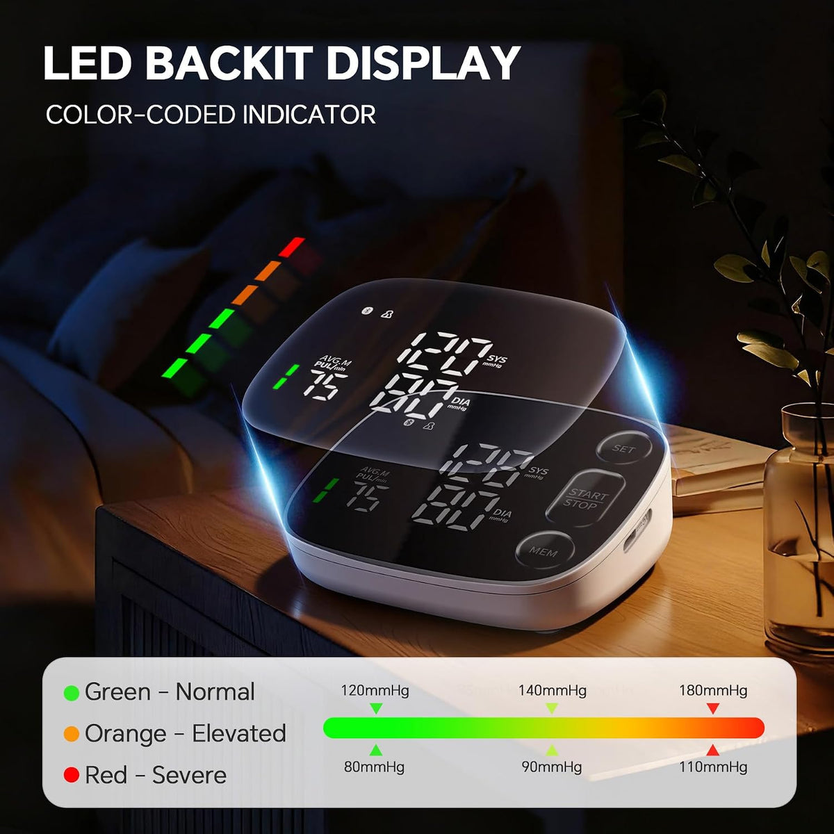 Oklar Blood Pressure Monitor Bluetooth Upper Arm BP Machine for Home Use | FDA-Cleared, Clinical Accuracy, App Sync, 2x120 Memory, Large LED Backlit Display, 8.7-16.5" Adjustable Cuff with Storage Bag