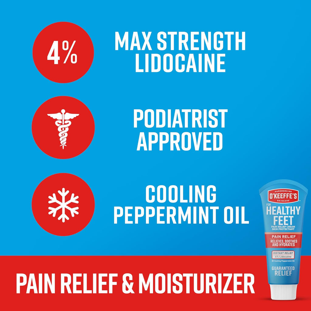 O'Keeffe's for Healthy Feet Pain Relief Foot Cream, Cooling, 3 oz