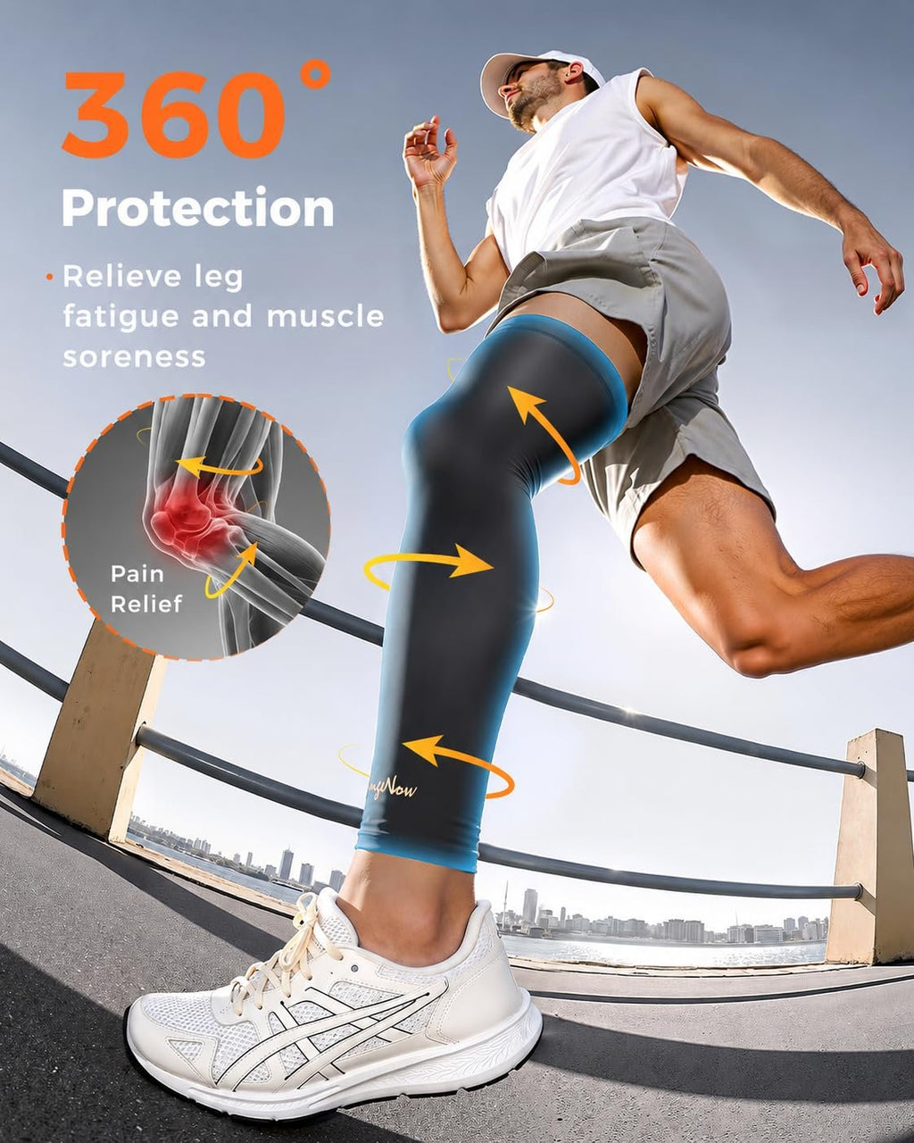 Copper Leg Compression Sleeve Ultra Breathable Full Leg Compression Sleeve | for Pain Relief,Arthritis,Muscle Recovery,Swelling,Inflammation,Leg Sleeve for Thigh,Calf,Knee,Men & Women(Black, Large)
