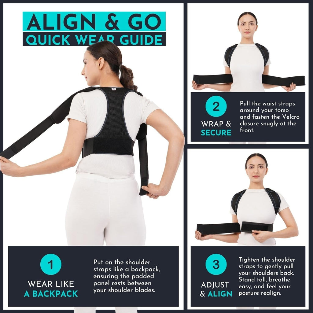 CUREWRAP Premium Posture Corrector Belt for Men & Women (Medium 34"-40") | Adjustable Back Support Brace for Spine, Shoulder, Neck & Upper Back Pain Relief | Breathable, Lightweight & Comfortable Design