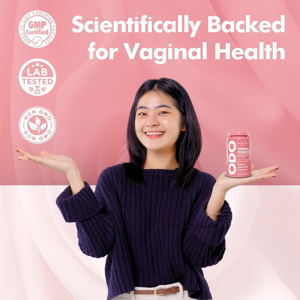 HealthyHey ODO Vaginal Probiotics for Women pH Balance with Prebiotics & Lactobacillus Probiotic Blend - Vaginal Health Supplement - Promote Healthy Vaginal Odor & Vaginal Flora - 60 Veg Capsules