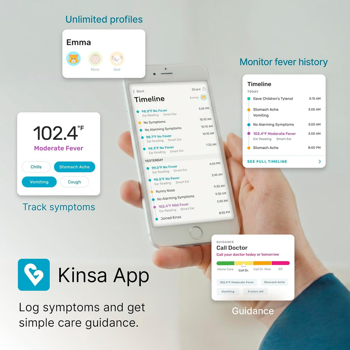 Kinsa QuickScan Smart No-Touch Digital Forehead Thermometer for Fever