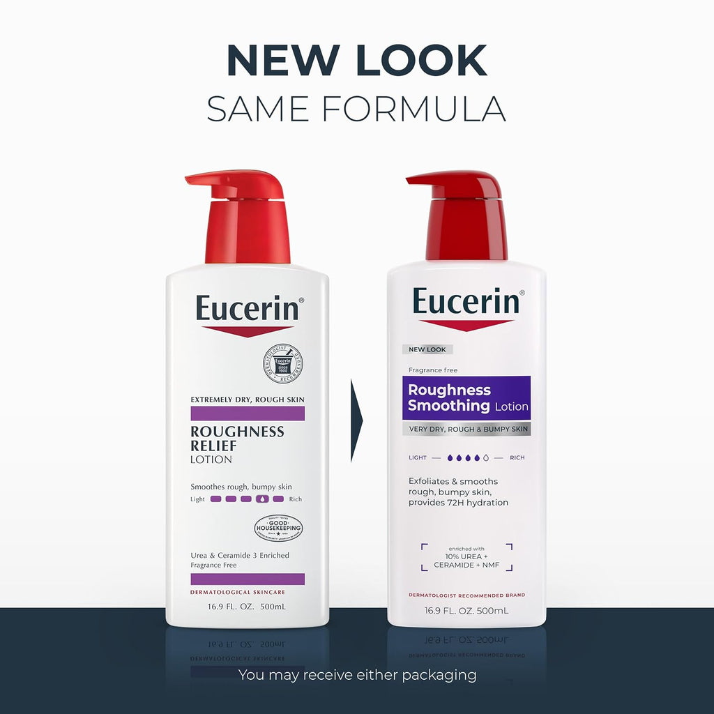 Eucerin Roughness Smoothing Lotion with Urea, 16.9 FL OZ | Urea Enriched Body Moisturizer for Rough, Bumpy, Dry Skin, 72 Hours of Hydration, Paraben and Fragrance Free