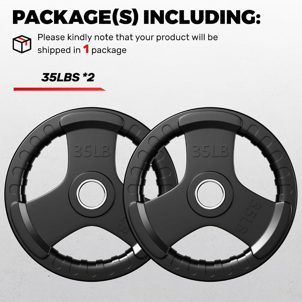 JELENS Rubber Weight Plates, 2-Inch Olympic Grip Weight Plates, Strength Training Plates for Barbell, Cast Iron Plate for Weight Lifting, Weights Plates Set (2.5/5/10/25/35/45 LB) for Home & Gym
