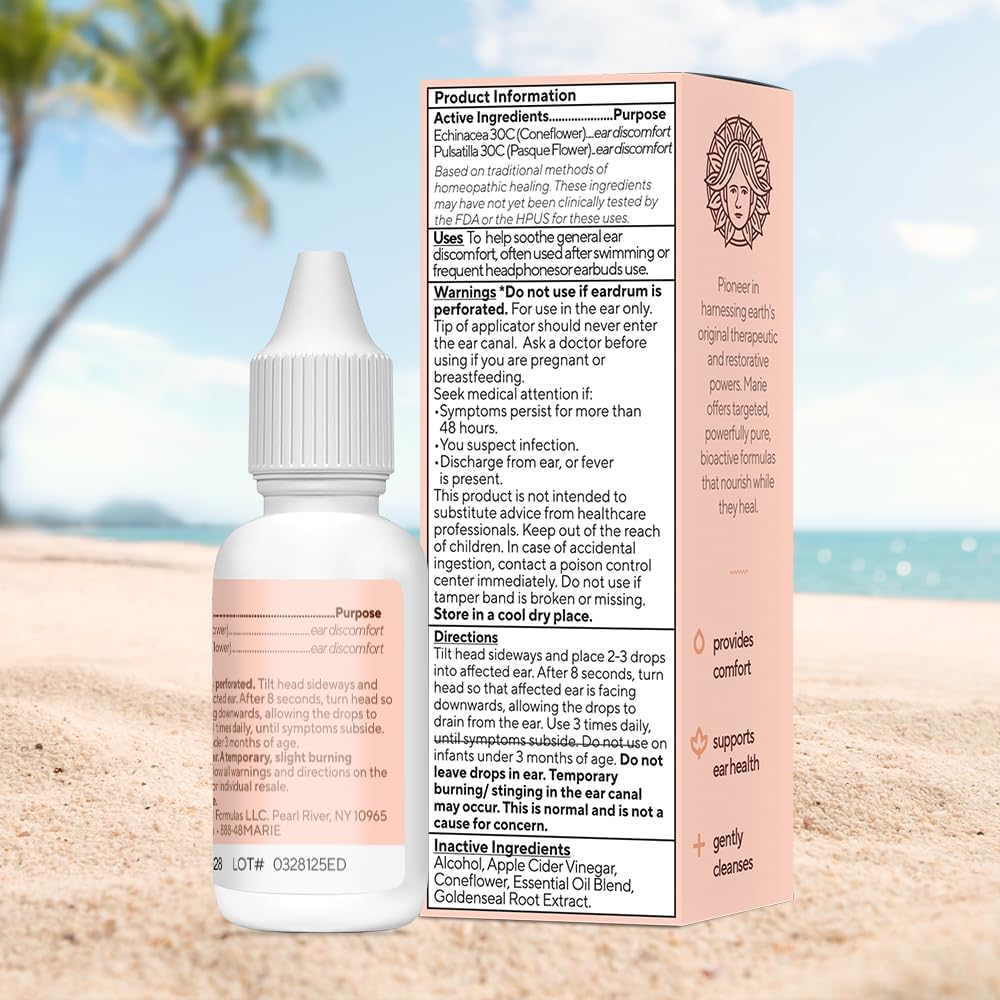 Marie Originals Natural Ear Drops for Ear Cleaning, Adults & Kids, 0.5 oz | Ear cleaning drops for dry, itchy ears and everyday ear care; plant-based formula ideal for adults, kids and swimmers