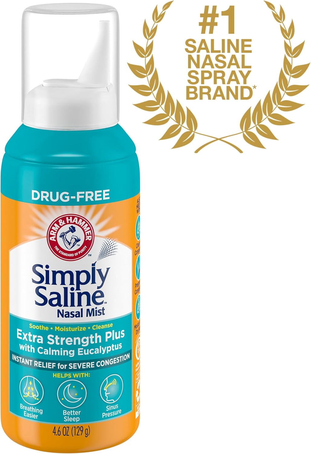 ARM & Hammer Simply Saline Extra Strength Plus Calming Eucalyptus, 4.6 oz | Nasal Mist, Severe Congestion, Saline Nasal Spray