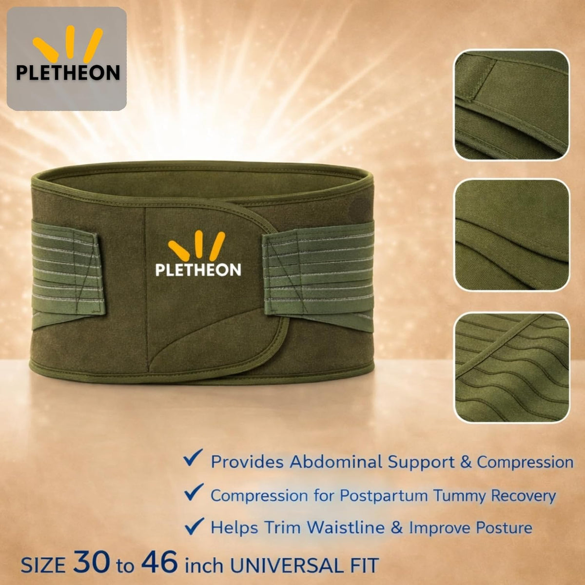 PLETHEON Post Pregnancy Belt Green – After Delivery Abdominal Support Belt | Postpartum Tummy Tucker | Waist & Back Support | Adjustable Compression Wrap