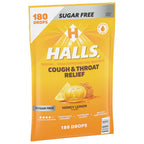 HALLS Cough & Throat Relief Honey Lemon Sugar Free Cough Drops, 180 ct | No Synthetic Dyes, Bulk Pack