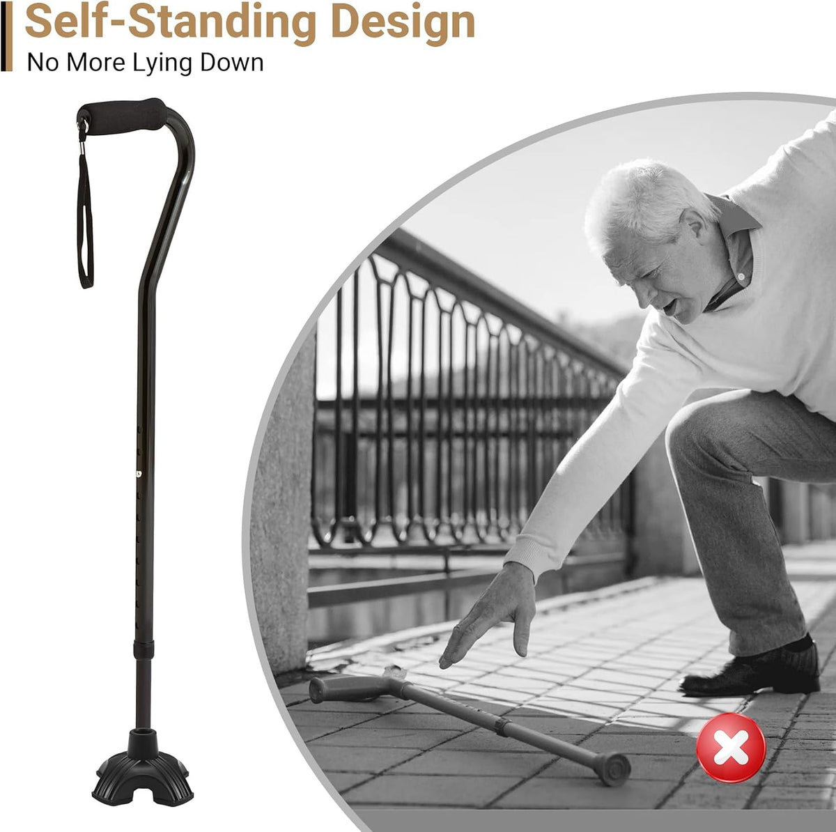 Dotday 2 Pack Cane Tips for Stability, Self Standing Cane Base Replacement | for Most Walking Canes, Walking Sticks, Folding Canes, Non-Slip Rubber Quad Cane Tip, Heavy Duty 4 Prong Rubber Cane Foot Pad