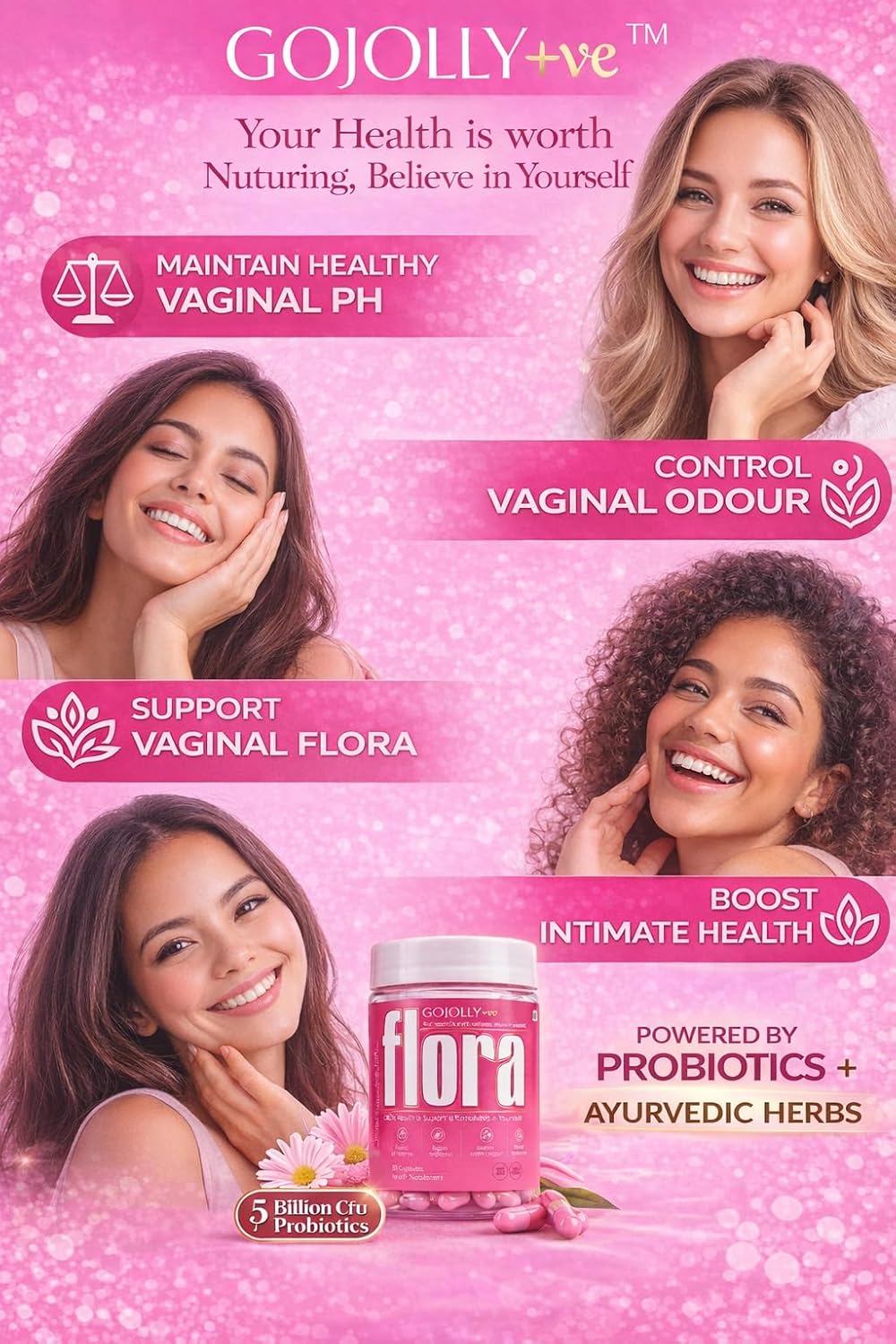 Flora Vaginal Probiotics For Women UTI infections - Intimate discomfort - Vaginal Odor - Vaginal Flora- vaginal health - With Prebiotics Lactobacillus Cranberry Neem & Hibiscus Extracts 60 Capsules