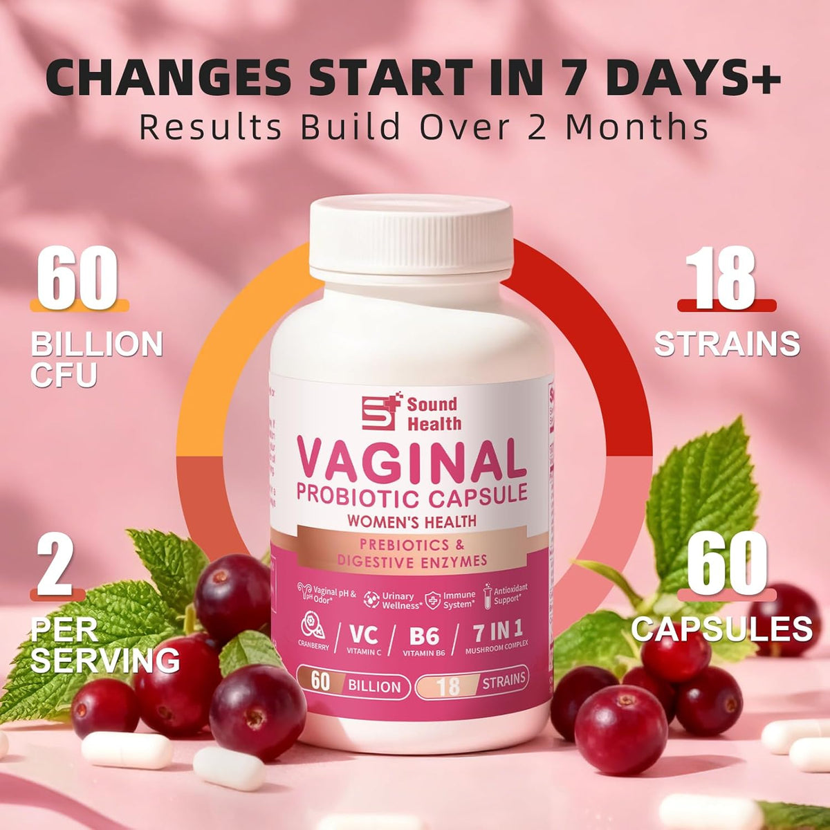 Vaginal Probiotics for Women, 60 Billion CFU with Akkermansia Probiotics and Prebiotics Supplement for Vaginigal Health, pH Balance, Moisture, Odor Control, Non-GMO, Third-Party Tested