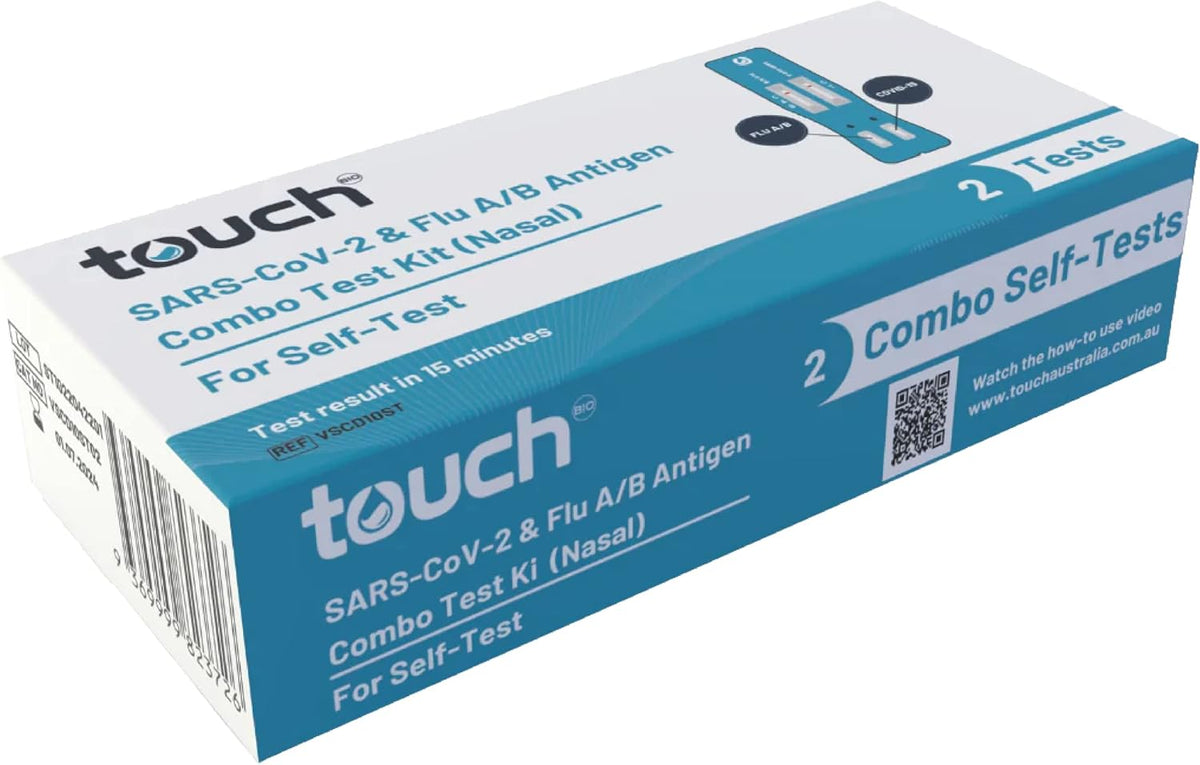 TOUCHBIO 2 PACK COVID-19 & Flu A/B Rapid Antigen Combo Test - Accurate Results in Minutes - Easy to Use - Perfect for Home and Professional Use