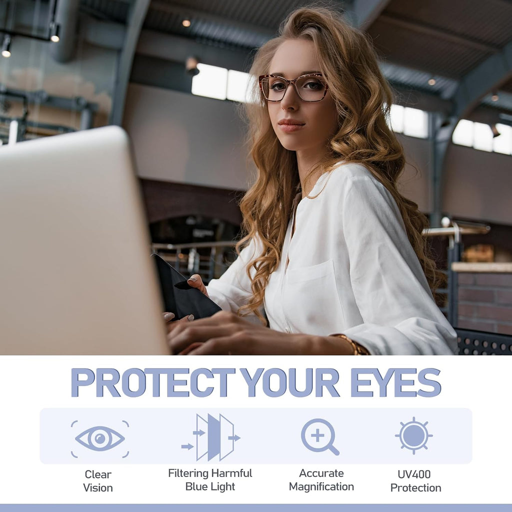 Reading Glasses for Women, 1.50 Fashion Oversized Blue Light Readers | TR90 Lightweight Cat Eye Frames Spring Hinge Eye Glasses with Blue light Protection for All Day Comfort wear & Anti Eyestrain