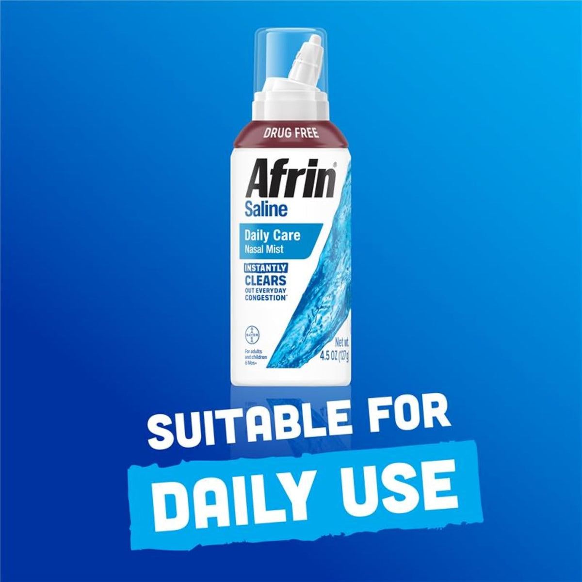 Afrin Saline Nasal Spray Twin Pack, 100% Drug Free, Saline Solution, Daily Care Nasal Spray for Everyday Congestion and Dry Nose, Easy Mist, 4.5 OZ (Pack of 2)