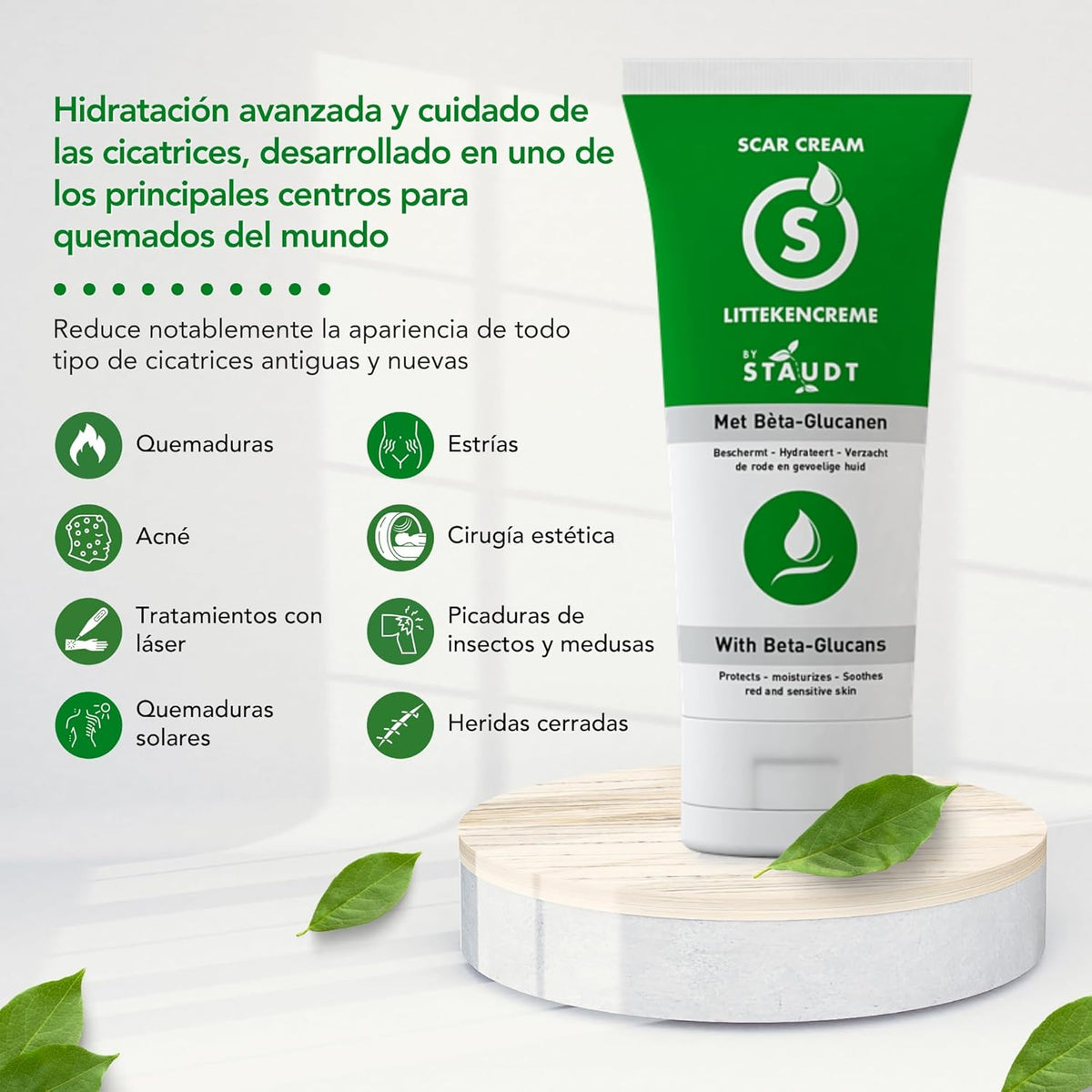 Staudt Premium Healing Cream - Formula with Vitamin E, Honey, Hyaluronic Acid and Silicone - Scar Reducer for Old and New Burns, Caesareas, Stretch Marks, Eczema