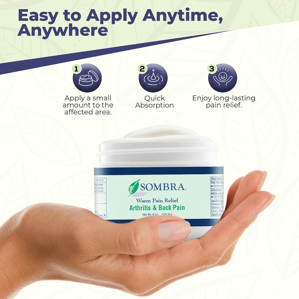 Sombra Warm Pain Relief 8 oz Jar for Arthritis, Back Pain & Pre-Exercise | For Arthritis Chronic Pain Pre-Workout Rub Vegan Formula Free of Artificial Fragrances, Dyes, NSAIDs, Wax, Petroleum, Alcohol