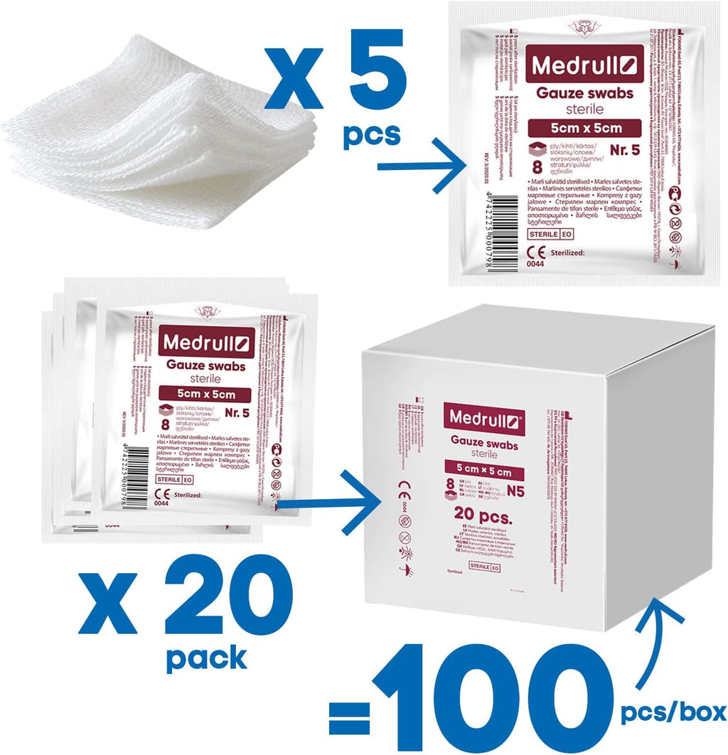 Medrull Wound Dressings and Gauze Sterile 5 cm 5 pieces