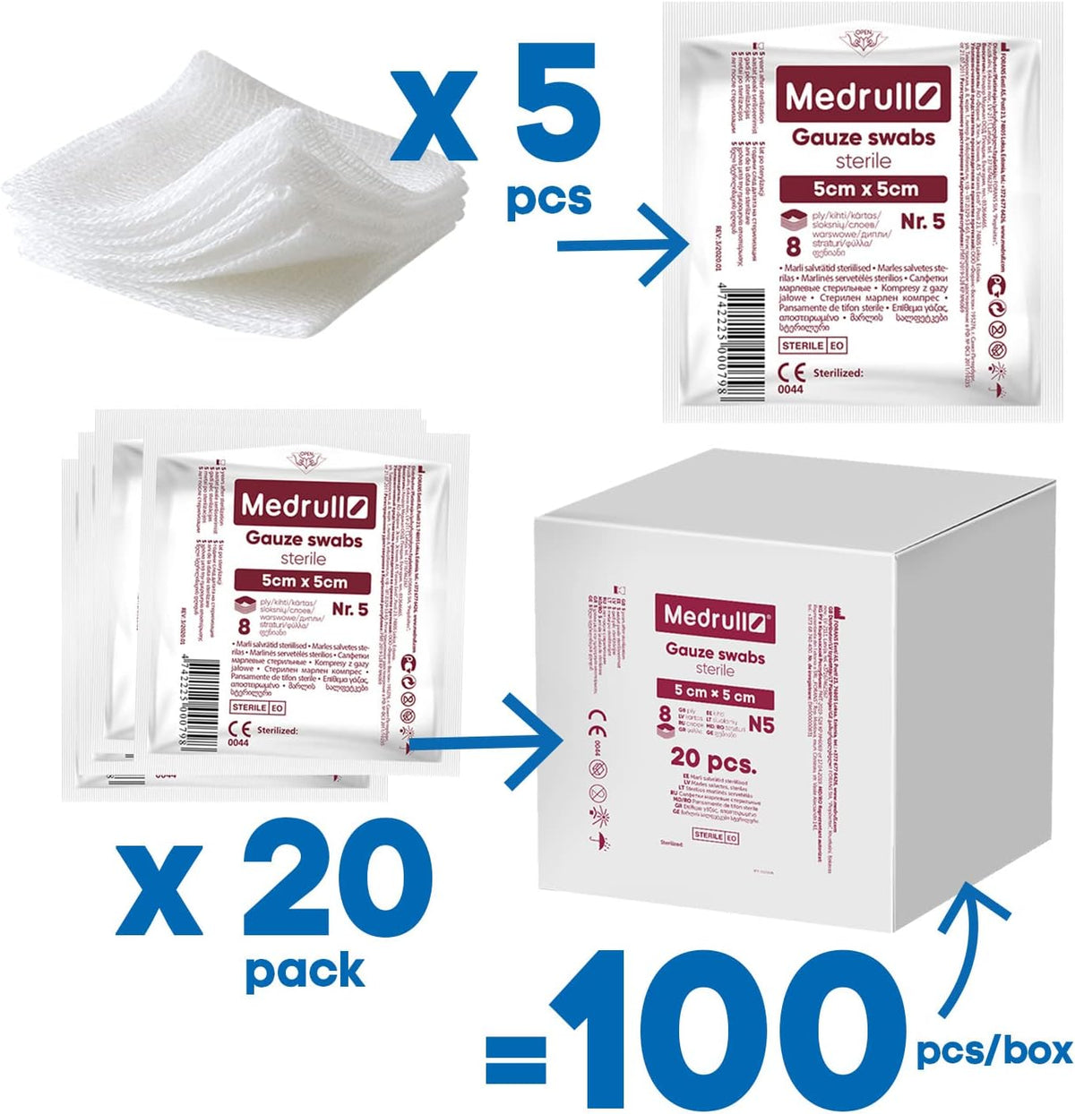 Medrull Wound Dressings and Gauze Sterile 5 cm 5 pieces