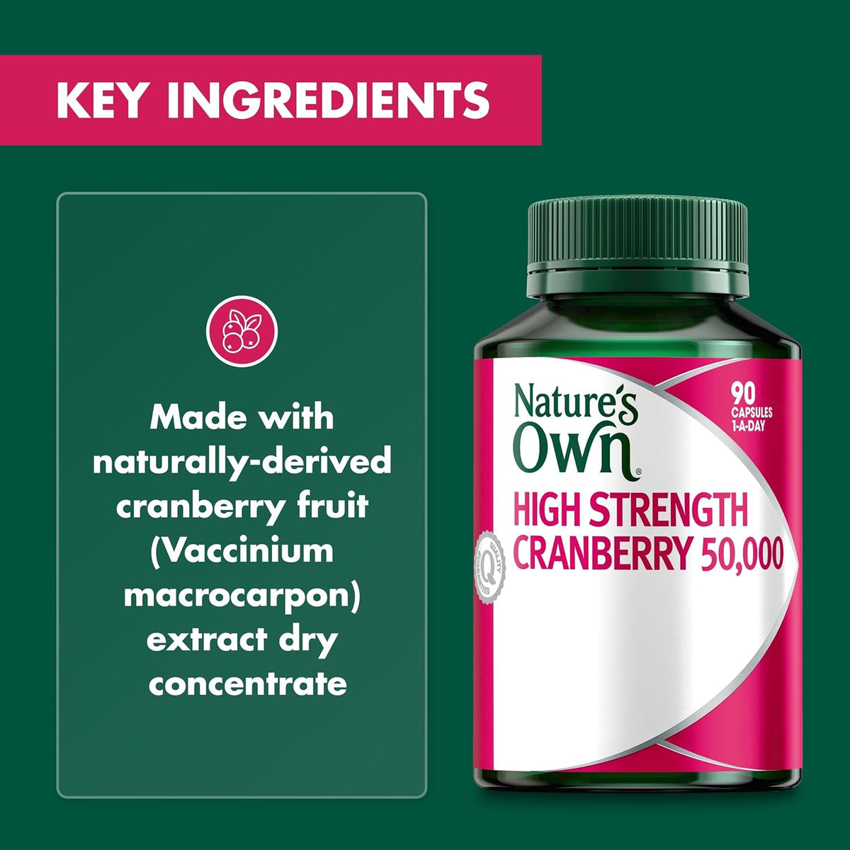 Nature's Own High Strength Cranberry 50,000 Capsules 90 - Maintains Urinary Tract & Kidney Health - Antioxidant