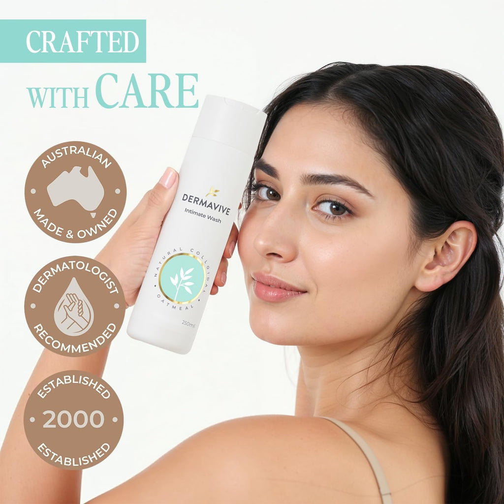 Dermavive Intimate Wash, Gentle Feminine Cleanser for Women, Soap-Free pH-Balanced Hygiene Wash, Dermatologist Tested, Odor Control, Daily Use, 250ml (8.45 fl oz)