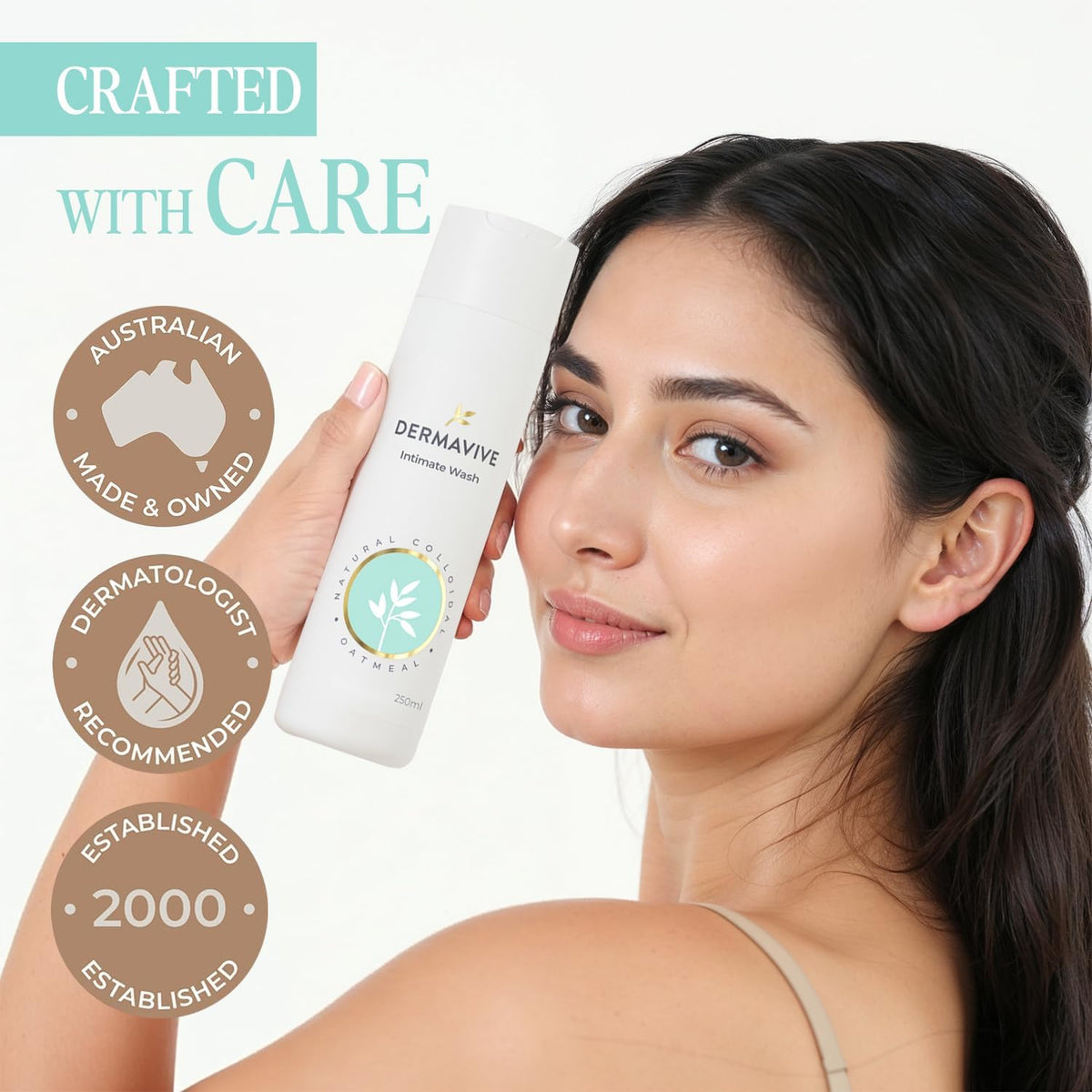 Dermavive Intimate Wash, Gentle Feminine Cleanser for Women, Soap-Free pH-Balanced Hygiene Wash, Dermatologist Tested, Odor Control, Daily Use, 250ml (8.45 fl oz)