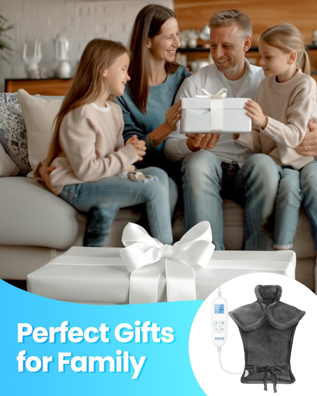 RENPHO Heating Pad for Back, Gift for Women & Men, FSA Eligible HSA | Fits for Neck & Shoulders, 6 Heat Levels, Weighted for Snug Fit, ETL Certified, Birthday Gift for Mom & Dad, 24 x 33", Gray