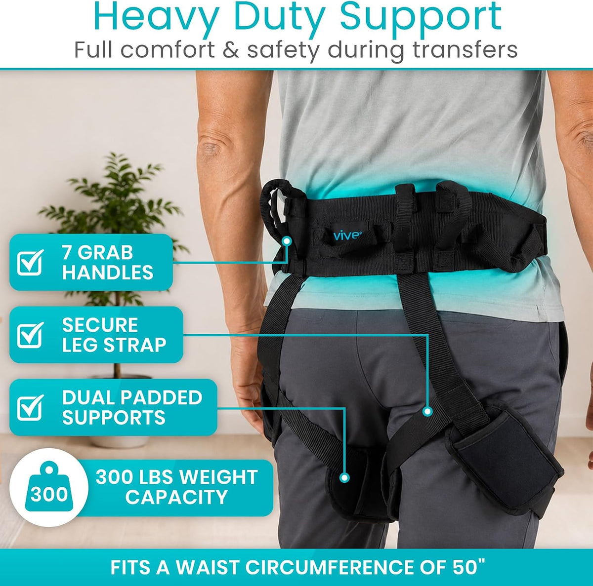 Vive Gait Belt with Leg Straps - Heavy Duty Transfer Belt with Quick | Release Gait Belts for Seniors - Adjustable Bed, Stand Assist Aid with Handles - Physical Therapy Mobility Aid for Elderly