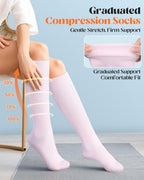 LEVSOX Cotton Compression Socks for Women Men 20-30 mmHg Knee High Cute Support Sock for Nurses Flying Pregnancy