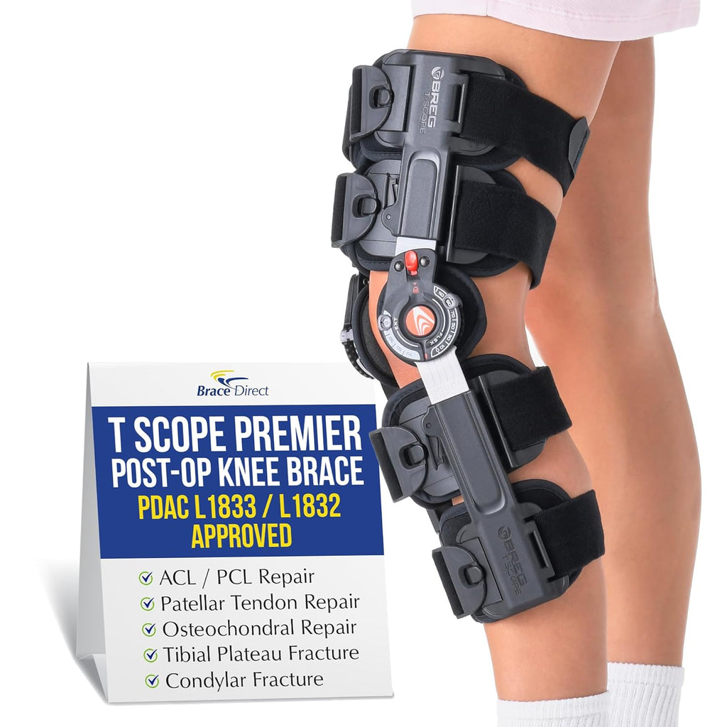 Brace Direct Breg T Scope Premier Post Op Knee Brace Adjustable ROM for ACL MCL PCL Injury Recovery L1833 L1832 (Thighs Up to 30.5")