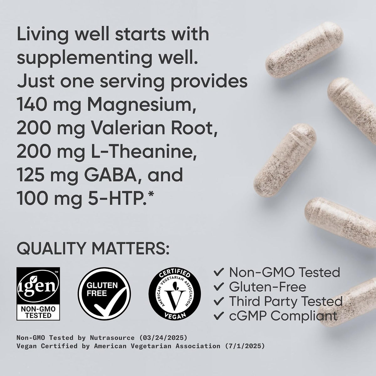 Sports Research® Sleep Complex (Melatonin-Free), 60 Veggie Capsules | Natural Sleep Aid with Valerian Root, GABA, L-Theanine, Magnesium & 5-HTP - Non-GMO Verified & Gluten Free