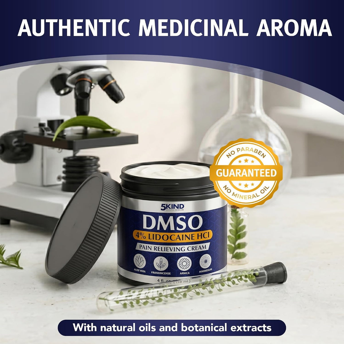 5Kind DMSO Cream with Lidocaine for Pain Relief 4 fl oz - 99.9% Pure DMSO Pharmaceutical Grade Cream - Lidocaine Cream with Aloe Vera, Magnesium, Arnica & Menthol - Registered NDC - Made in USA