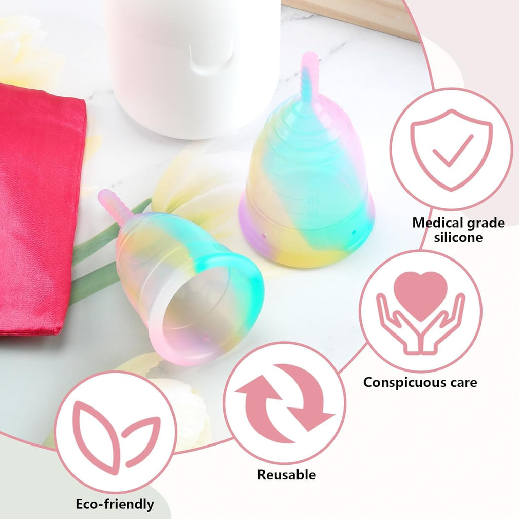 Menstrual Cup Kit, Includes 2 Cups, 1 Sterilizer and Carry Bag, Medical Silicone, Soft, Reusable (Size L + S)