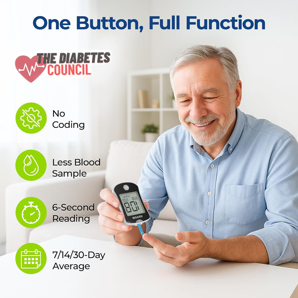 AUVON Blood Glucose Monitor Kit for Accurate Test, 50 Strips, No Coding | Diabetes Testing Kit with 50 30G Lancets, 1 Lancing Device, Portable and Reliable Blood Sugar Monitor Test Kit for Home Use
