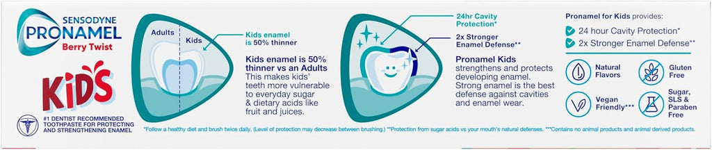 Sensodyne Pronamel Kids Toothpaste, Fluoride Anticavity Toothpaste, Cavity and Enamel Protection, for Ages 2+, Berry Twist Flavored, 4 oz (2 Pack)