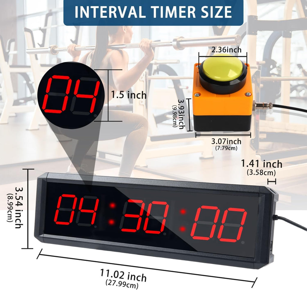 Fitness Timer with Stopwatch Button, Suitable for School/exam/Home Exercise/Gym/Gym SMAHEAT Electronic Fitness Timer (1.5 inch six-Digit All-red)