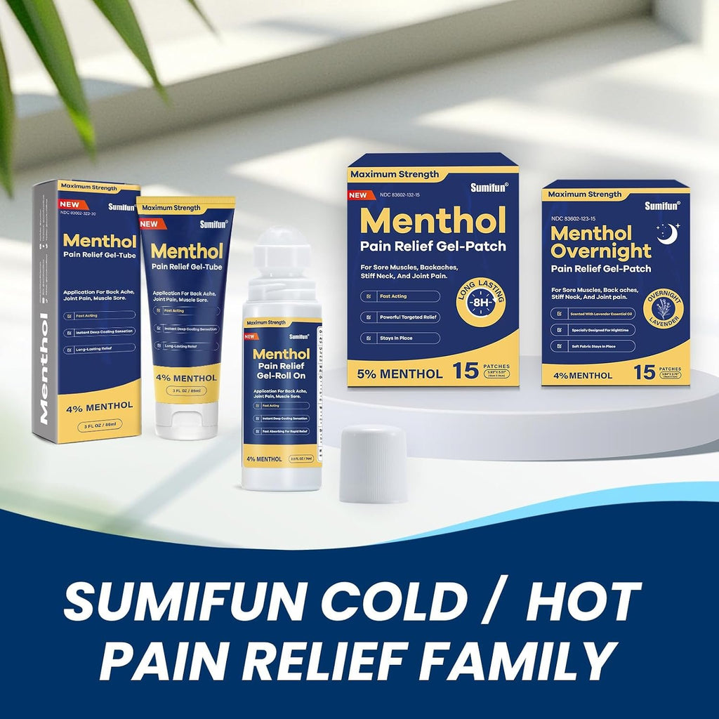 Sumifun Overnight Pain Relief Patches - Cold Hot Pain Patch with Lavender Scent - Menthol Pain Reliver for Knee & Lower Back Pain Relief Sore Muscle Relief (15 Counts(Pack of 1), Lavender)