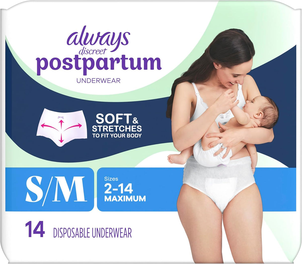 Always Discreet Incontinence Pads Postpartum 14 pieces