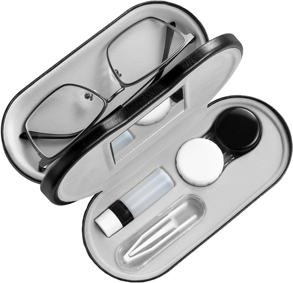 AITIME 2 in 1 Contact Lens and Glasses Case Combo,Contact Travel Case Kit | Double Sided Eye Contact Case with Remover Tool,Storage Organizer Accessories,Cute Eyeglasses Case with Contact Holder