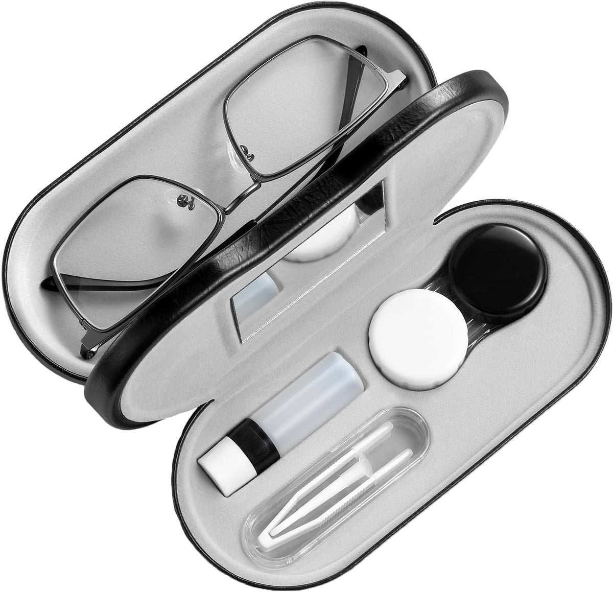 AITIME 2 in 1 Contact Lens and Glasses Case Combo,Contact Travel Case Kit | Double Sided Eye Contact Case with Remover Tool,Storage Organizer Accessories,Cute Eyeglasses Case with Contact Holder
