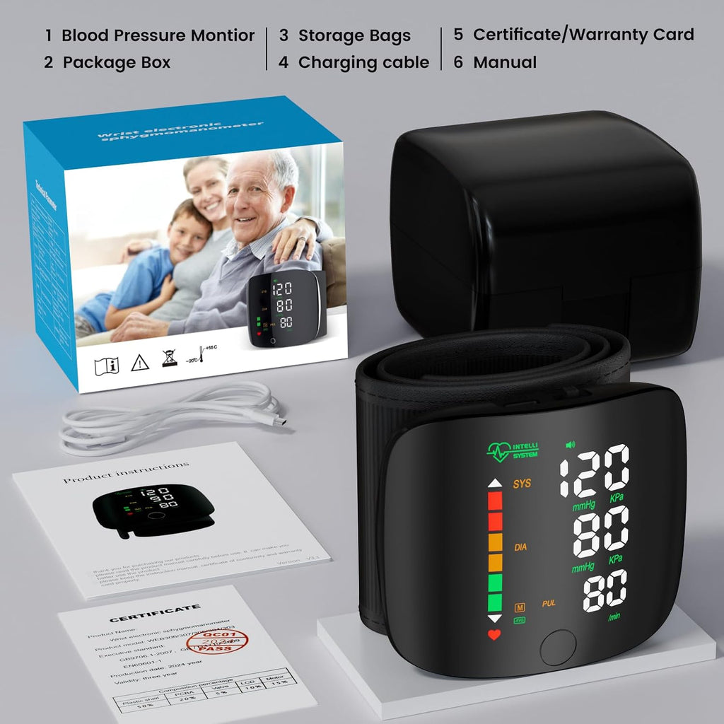 Double love Wrist Blood Pressure Monitor Led Display Black | Touch Screen Wrist Blood Pressure Cuff 99x2 Reading Memory Wrist Bp Monitor with Carrying Case